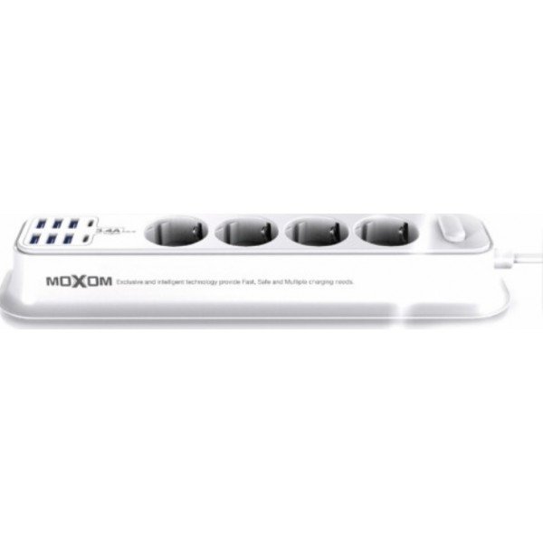 Moxom Πολύπριζο 4 Θέσεων με 6 USB και Καλώδιο 2m Λευκό MX-ST05